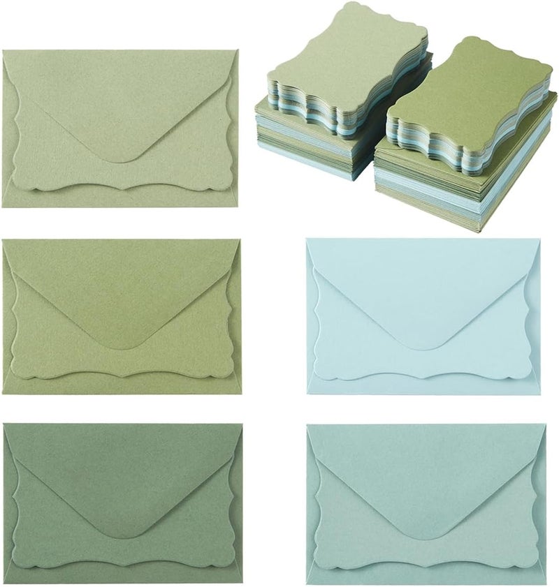 Toperd 100 Pack Mini Envelopes with Note Cards in 5 Colors for Wedding, Birthday, Baby Showers, 4 x 2.7 Inches (Green) - Image 1